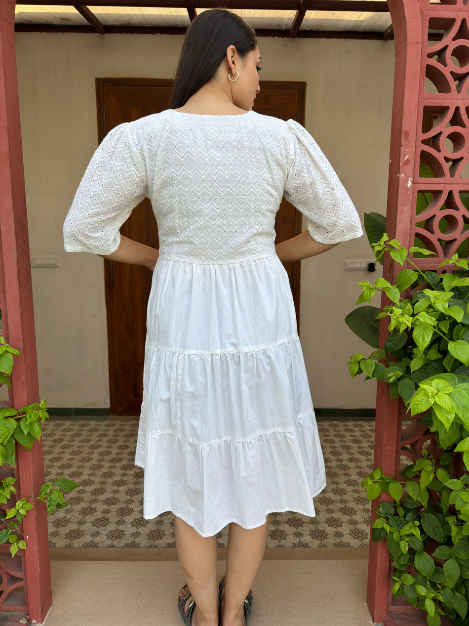 Bella White Schiffli Dress